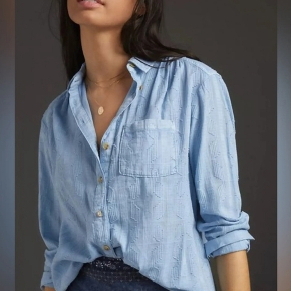 Anthropologie Tops - Anthropologie Pilcro cotton laced back button down shirt Sz M